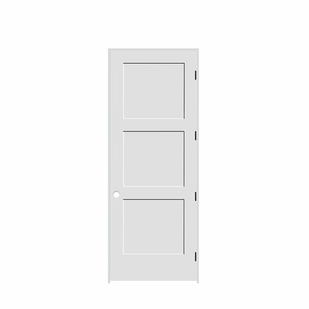 CODEL DOORS 30" x 96" x 1-3/8" Primed 3-Panel Equal Panel Interior Shaker 4-9/16" LH Prehung Door w/Black Hinges 2680pri8433LH1D4916
